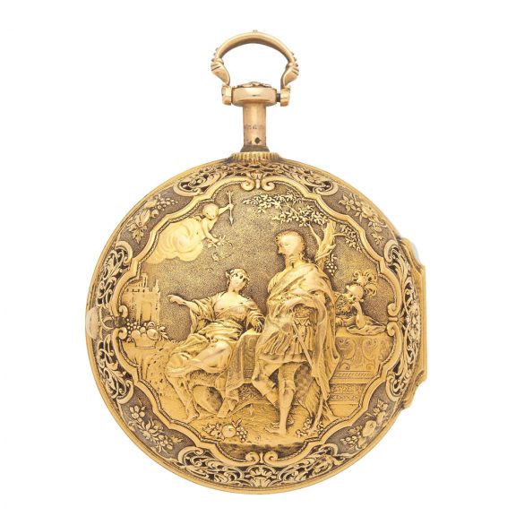 English gold quarter repeating repousse verge Circa 1720 English gold quarter repeating repousse verge Circa 1720