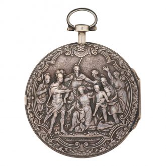 English silver pair cased repoussé watch with date Circa 1750