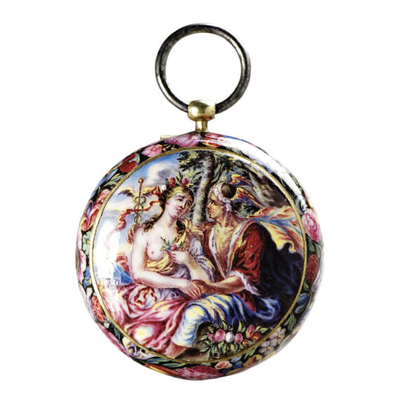 German polychrome enamel single handed pendant watch Circa 1650