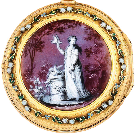 French gold pendant watch with enamel medallion Circa 1780 French gold pendant watch with enamel medallion Circa 1780