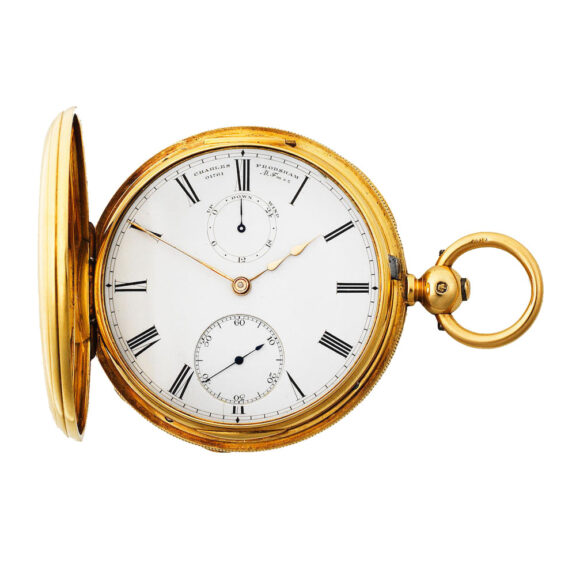 English gold half hunting cased watch with power reserve Circa 1861