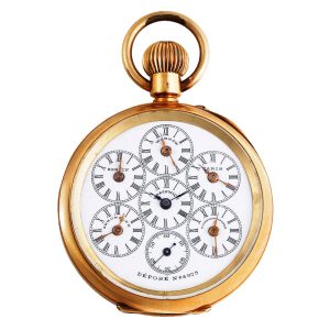 Swiss 18 carat gold keyless watch with six time zones Circa 1900