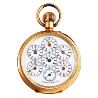 Swiss 18 carat gold keyless watch with six time zones Circa 1900