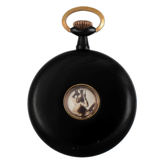 Swiss gunmetal lever watch with 'Revolving nudes' Circa 1890