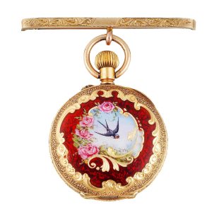 Fine Swiss 18 carat gold pendant watch with brooch Circa 1890