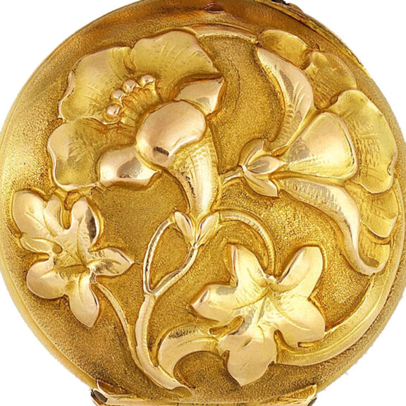 Swiss gold lever pocket watch with gold brooch Circa 1900 Swiss gold lever pocket watch with gold brooch Circa 1900