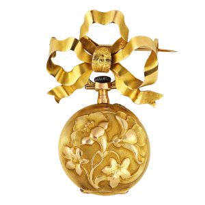 Swiss gold lever pocket watch with gold brooch Circa 1900