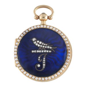 Exquisite French gold and enamel cylinder watch Circa 1830