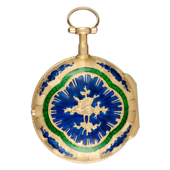 A French verge watch in a gold and enamel case Circa 1780