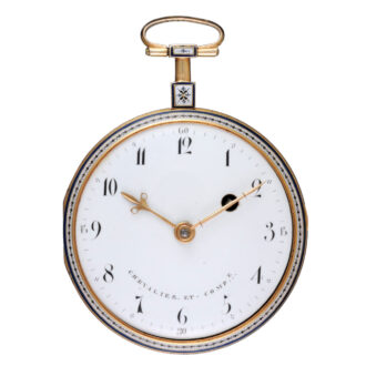 A French verge in a diamond set gold and enamel case Circa 1790