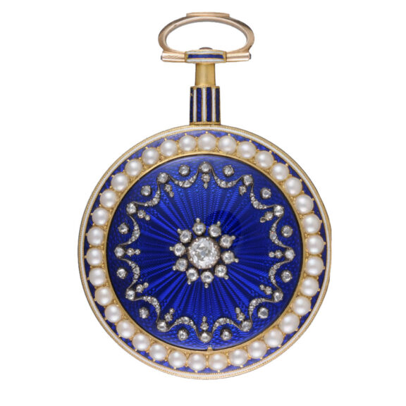 English gold, enamel, diamond and pearl set verge Circa 1790 English gold, enamel, diamond and pearl set verge Circa 1790