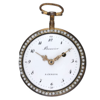 A Swiss verge in a pearl set gilt metal and enamel case circa 1790