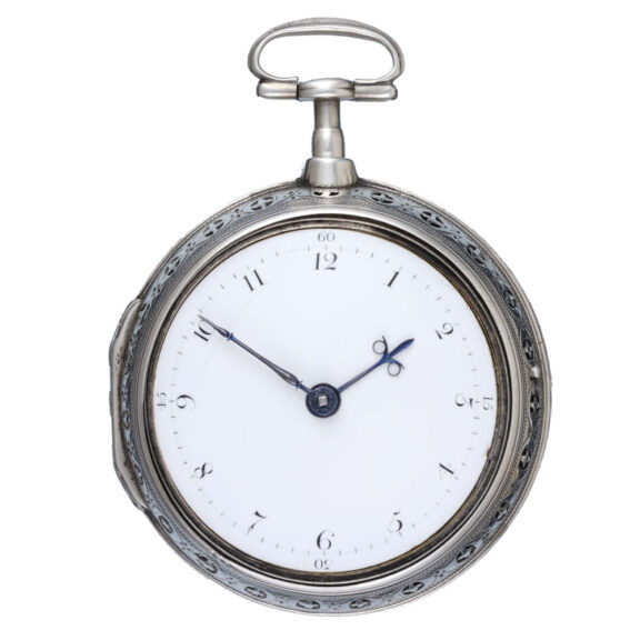 A quarter striking verge clockwatch in silver pair cases Circa 1790