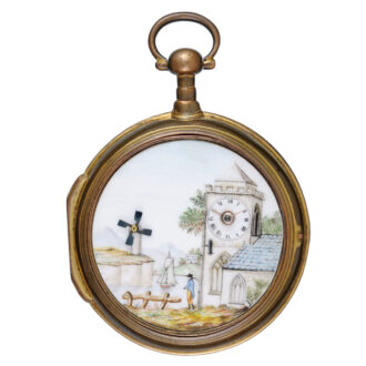 English verge with windmill automaton in gilt pair cases Circa 1790