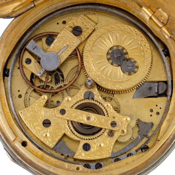 A French quarter repeating virgule in a silver gilt case Circa 1790 A French quarter repeating virgule in a silver gilt case Circa 1790