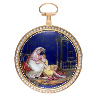 A French pearl set gold and polychrome enamel watch circa 1790