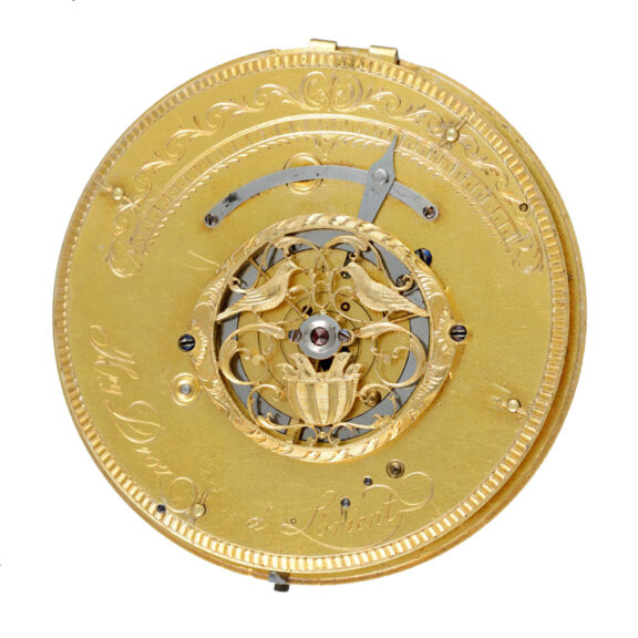 Swiss calendar verge with polychrome dial in nickel case Circa1790 Swiss calendar verge with polychrome dial in nickel case Circa1790