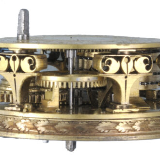 Champleve dial with visible mock pendulum verge Circa 1695 Champleve dial with visible mock pendulum verge Circa 1695