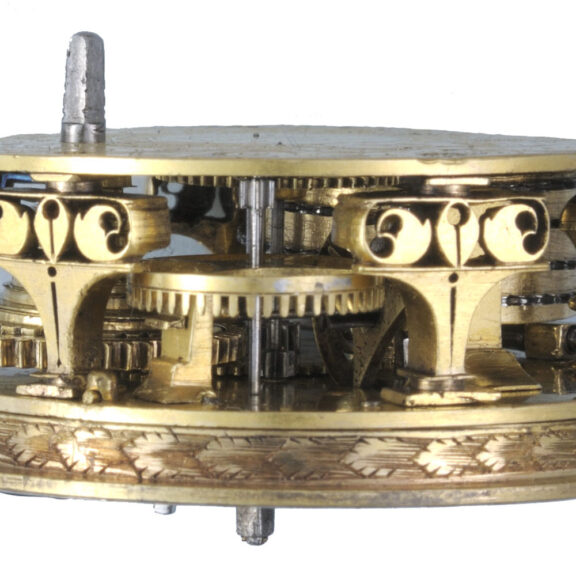 Champleve dial with visible mock pendulum verge Circa 1695 Champleve dial with visible mock pendulum verge Circa 1695