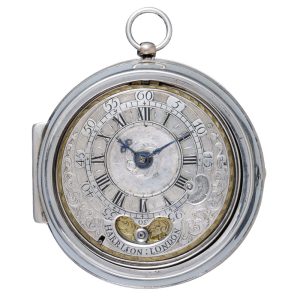 Champleve dial with visible mock pendulum verge Circa 1695