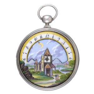 Swiss silver verge watch with sun and moon dial Circa 1800