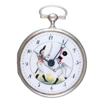 Swiss silver verge with polychrome enamel dial Circa 1800
