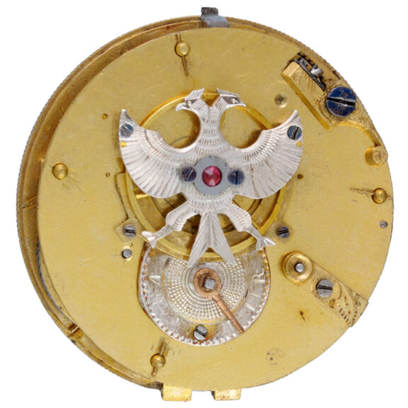 A verge with painted dial and silver cock in a silver case Circa 1800 A verge with painted dial and silver cock in a silver case Circa 1800