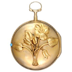 A large verge watch in a decorative gilt consular case Circa 1800