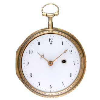 A large verge watch in a decorative gilt consular case Circa 1800 A large verge watch in a decorative gilt consular case Circa 1800