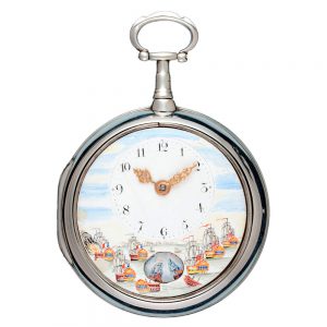 An English verge pocket watch with naval automaton Circa 1800