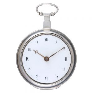 An unusual English verge watch in silver pair cases Circa 1800