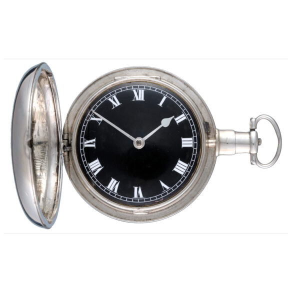 English lever with a black dial in a silver full hunter case Circa 1804
