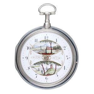 An English verge with polychrome and enamel dial Circa 1807