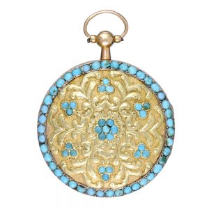 An decorative gold open face watch set with turquoise Circa 1810
