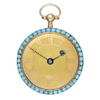 An decorative gold open face watch set with turquoise Circa 1810