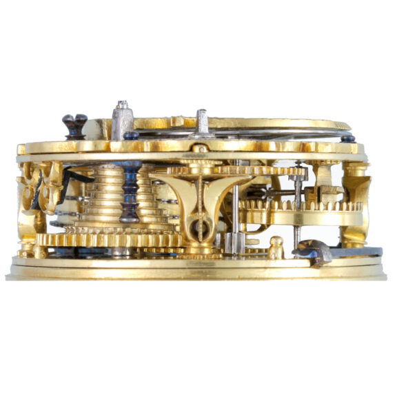 Verge with silver champlevé sun and moon dial Circa 1695 Verge with silver champlevé sun and moon dial Circa 1695