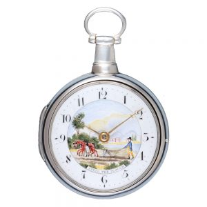 An English verge with painted dial in silver pair cases Circa 1812