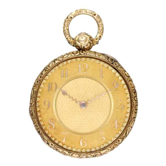 An English cylinder watch in a decorative gold case Circa 1816 An English cylinder watch in a decorative gold case Circa 1816