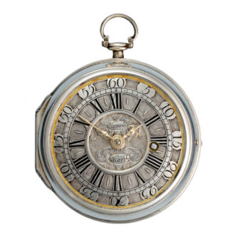 English silver mock pendulum verge with enamel portrait Circa 1695