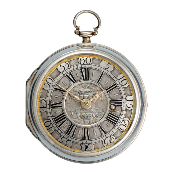 English silver mock pendulum verge with enamel portrait Circa 1695 English silver mock pendulum verge with enamel portrait Circa 1695