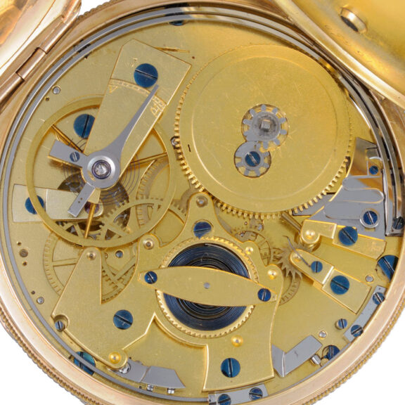 A French cylinder with rare pull repeat in a gold case Circa 1820 A French cylinder with rare pull repeat in a gold case Circa 1820