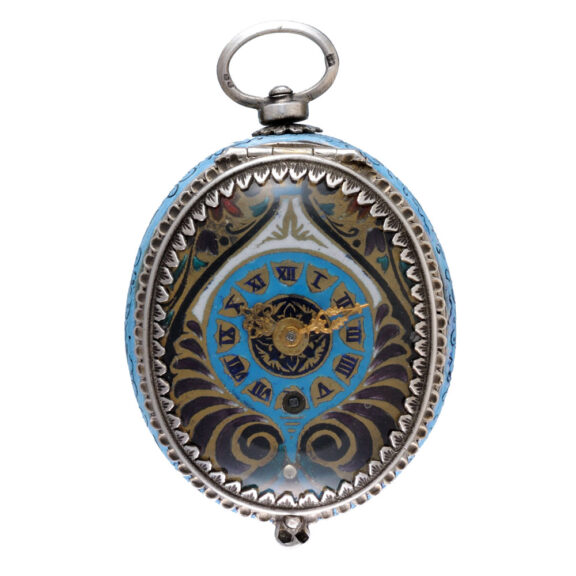 An Austrian verge in a decorative enamel oval case Circa 1820 An Austrian verge in a decorative enamel oval case Circa 1820