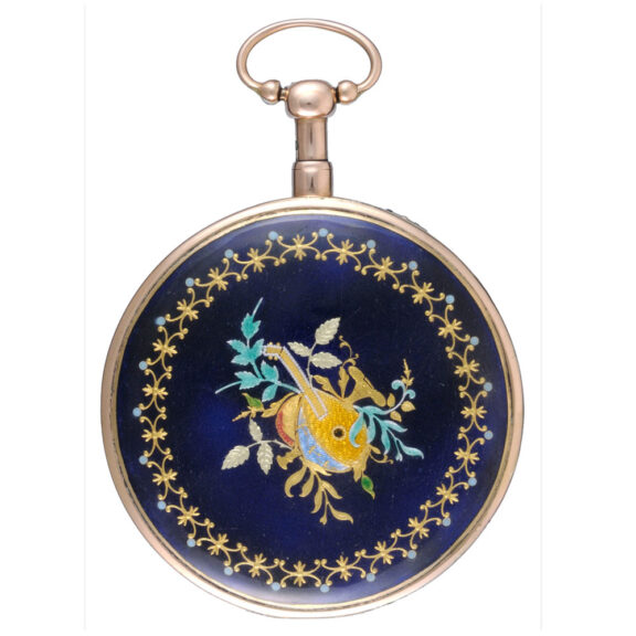 A Swiss gold enamel quarter repeating musical watch Circa 1820 A Swiss gold enamel quarter repeating musical watch Circa 1820