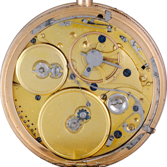A Swiss gold enamel quarter repeating musical watch Circa 1820 A Swiss gold enamel quarter repeating musical watch Circa 1820