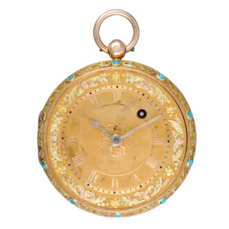 A French gold verge with gems and enamel portrait Circa 1820 A French gold verge with gems and enamel portrait Circa 1820