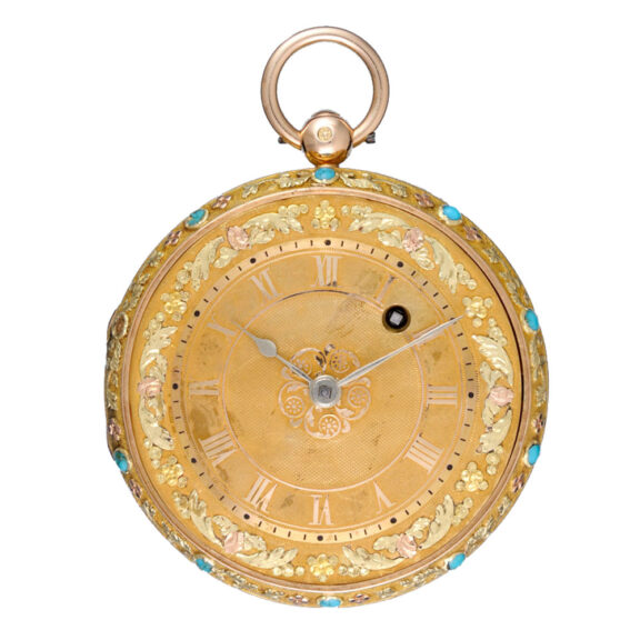 A French gold verge with gems and enamel portrait Circa 1820 A French gold verge with gems and enamel portrait Circa 1820
