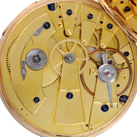 A slim gold French cylinder with digital hours Circa 1820 A slim gold French cylinder with digital hours Circa 1820