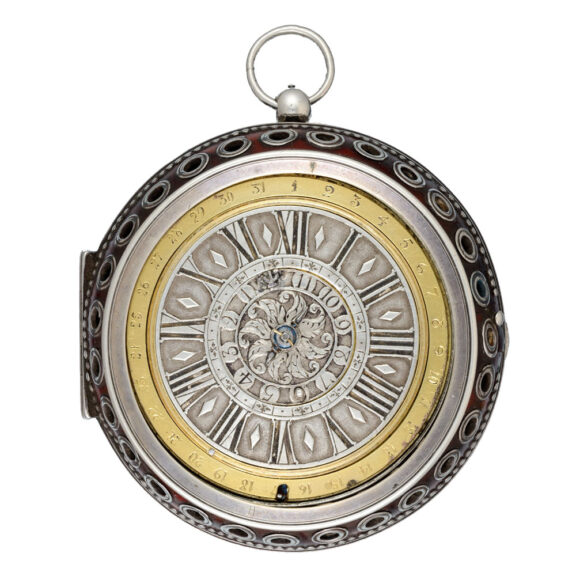 Alarm watch with calender and tortoiseshell pair cases Circa 1695