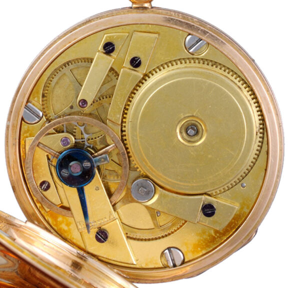 An unusual gold Swiss cylinder watch with calendar Circa 1820 An unusual gold Swiss cylinder watch with calendar Circa 1820