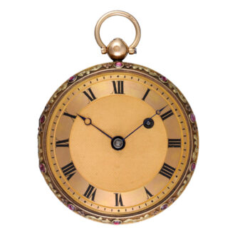 A Swiss verge in a ruby set three colour gold case Circa 1820